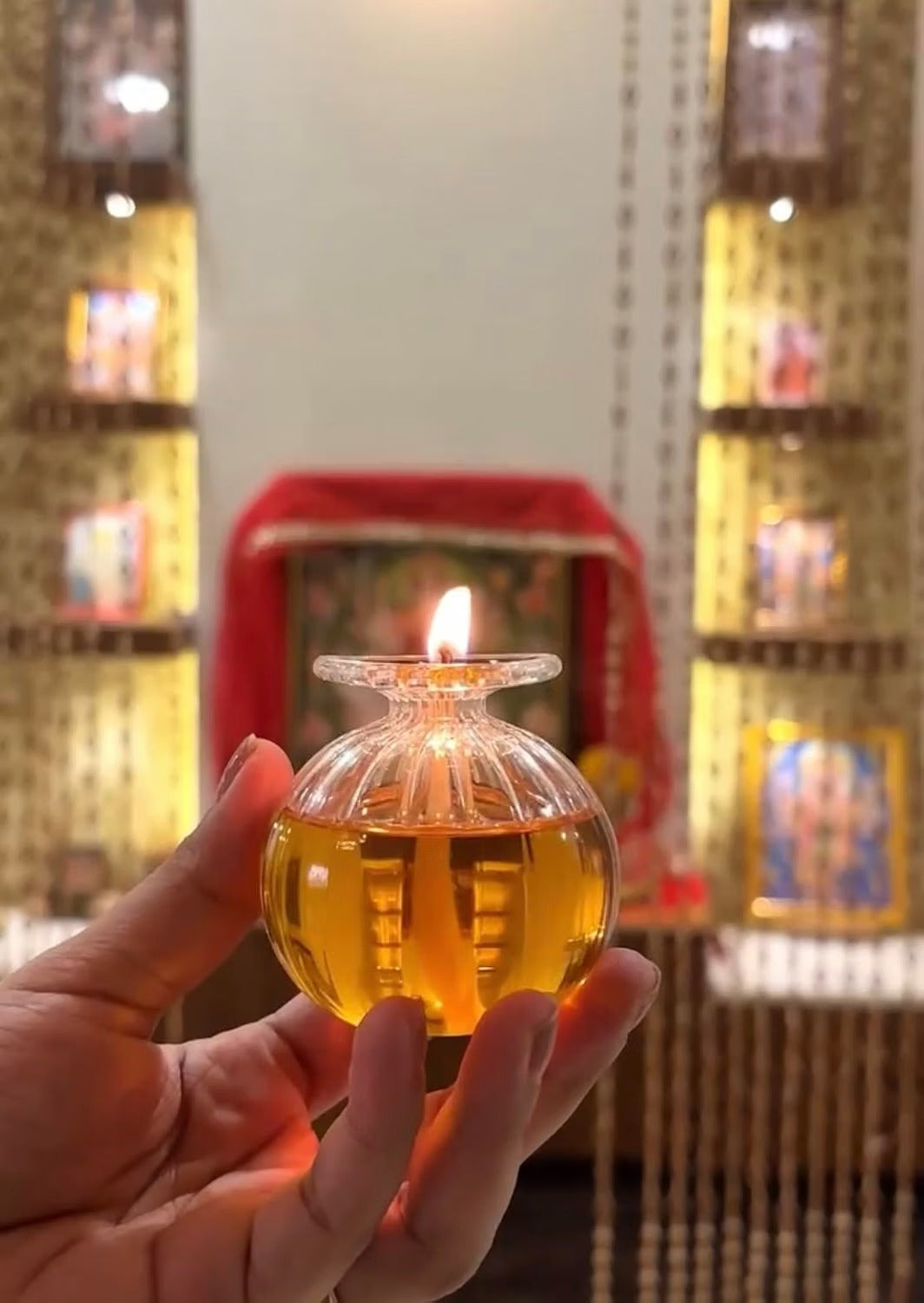 6.5cm Glass Akhand Diya, Crystal Oil Lamp (Wick & Oil not Included)