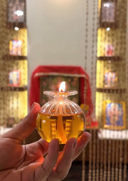 6.5cm Glass Akhand Diya, Crystal Oil Lamp (Wick & Oil not Included)