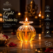 6.5cm Glass Akhand Diya, Crystal Oil Lamp (Wick & Oil not Included)