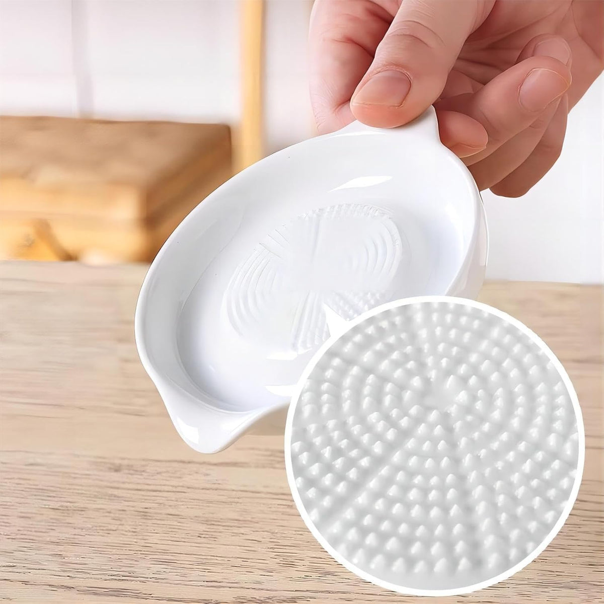 Ceramic Garlic Grater Plate with Brush