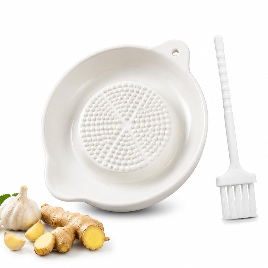 Ceramic Garlic Grater Plate with Brush