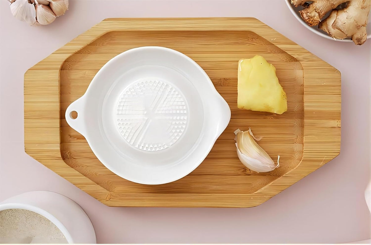 Ceramic Garlic Grater Plate with Brush