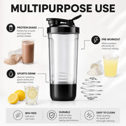 600ml Protein Shaker Bottle with Storage Compartment and Stainless Steel Blender