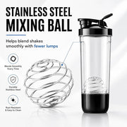 600ml Protein Shaker Bottle with Storage Compartment and Stainless Steel Blender