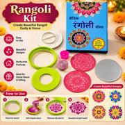 Magic Rangoli Making Kit Box with Tool, 4-Inch Printed & Plain Jali Stencils