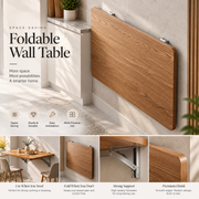 Wood Wall Mounted Round Corner Folding Study Laptop Table Foldable Space Saving Floating Desk for Home &amp; Office (MT-002 / Brown Oak / 80 × 40 cm)