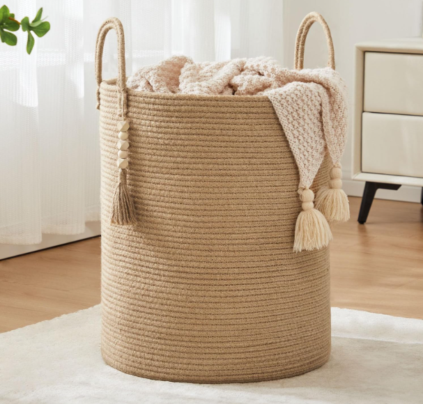 Jute Laundry Bag for Clothes (50L) | Laundry Basket for Clothes | Clothes Basket | Toy Storage Basket for Storage (16x16x18 in, Natural Brown)