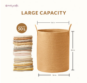 Jute Laundry Bag for Clothes (50L) | Laundry Basket for Clothes | Clothes Basket | Toy Storage Basket for Storage (16x16x18 in, Natural Brown)