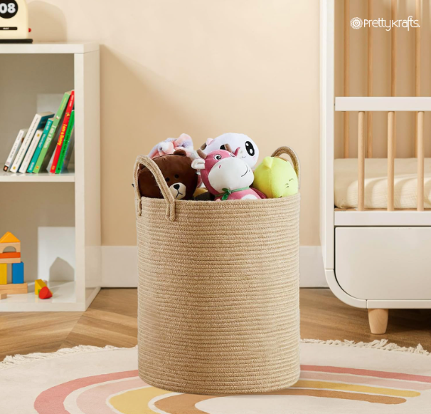 Jute Laundry Bag for Clothes (50L) | Laundry Basket for Clothes | Clothes Basket | Toy Storage Basket for Storage (16x16x18 in, Natural Brown)